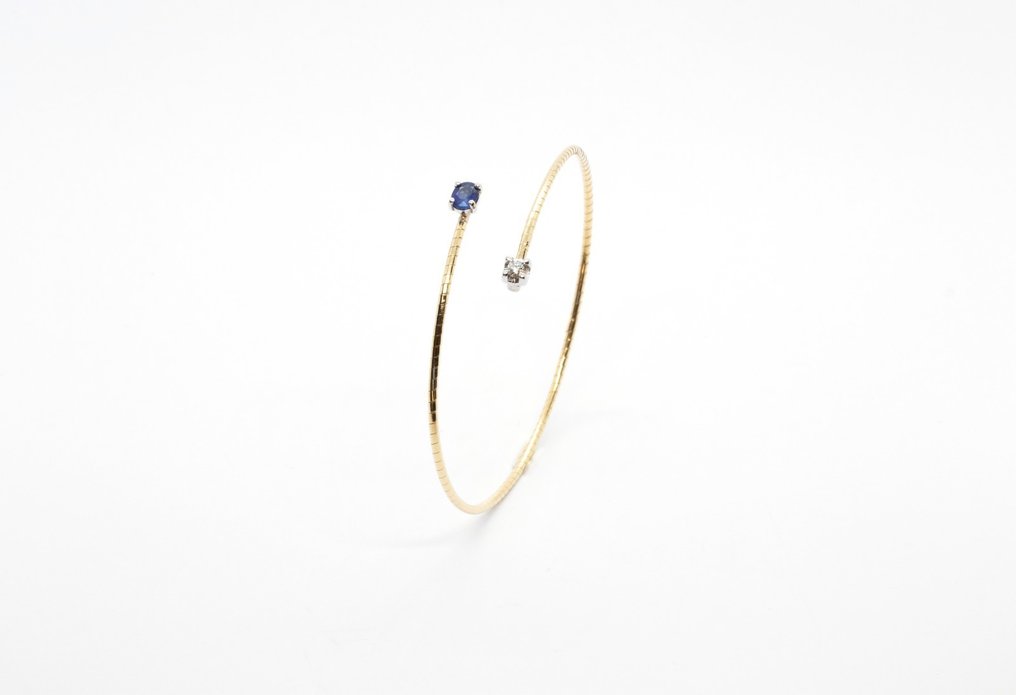 手镯 - 18K包金 白金, 黄金 - 0.49ct. tw. 钻石 (天然) - 蓝宝石 #4.3