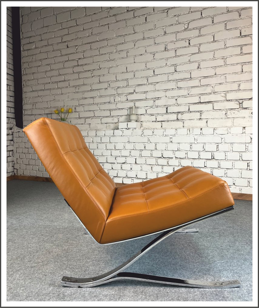 RÖHL Potsdam - Rudolf Horn - Pihenőágy - Freischwinger klubszék - Rindernappaleder 'Otis' Cognac - új gepolstrozott - 2-ből 2 #1.0