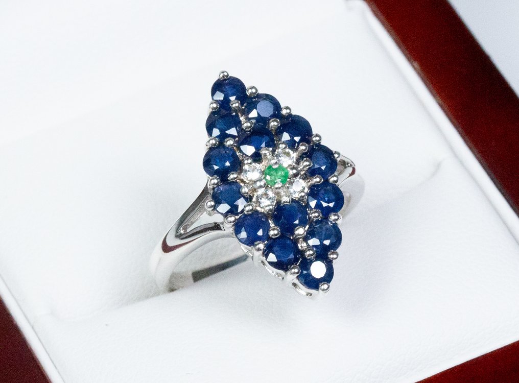 Fără preț de rezervă - Inel - Argint 925 - 1,60 ct Safir - Smarald #1.0