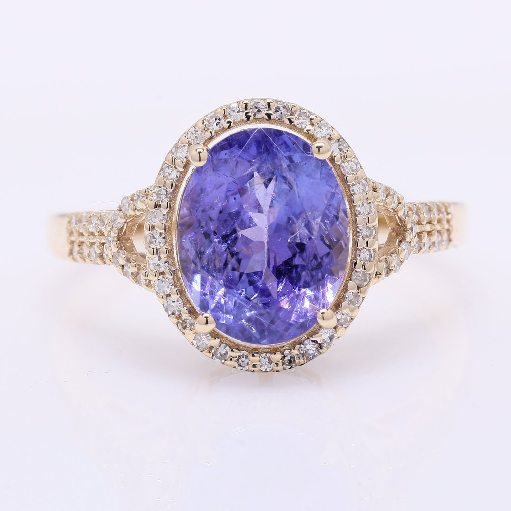 沒有保留價 - 戒指 - 14 克拉 黃金 - 3.16ct. tw. 坦桑石 - 鉆石 #1.0