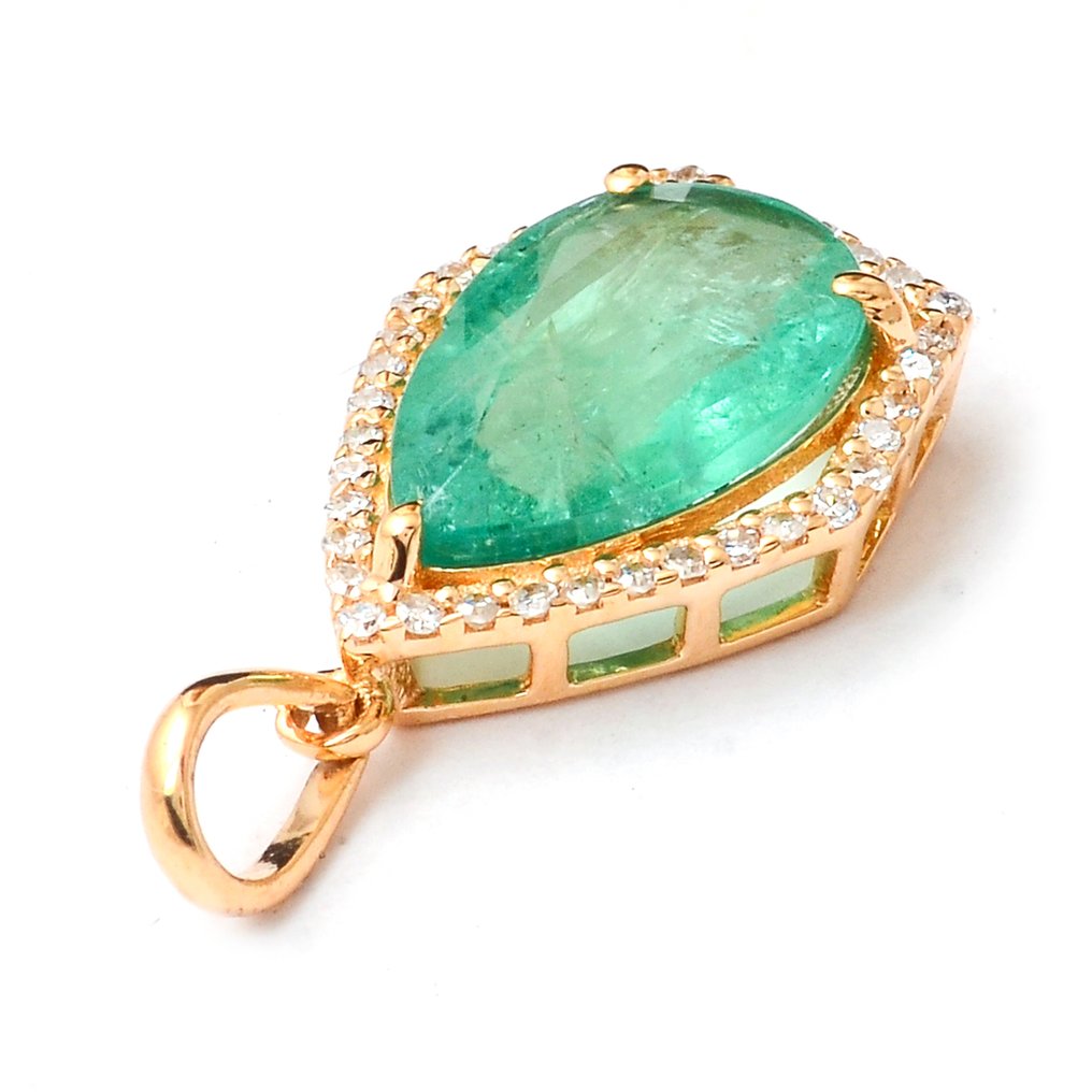 Zonder minimumprijs - Hanger - 14 karaat Geel goud - 1.92ct. tw. Smaragd - Diamant #3.2