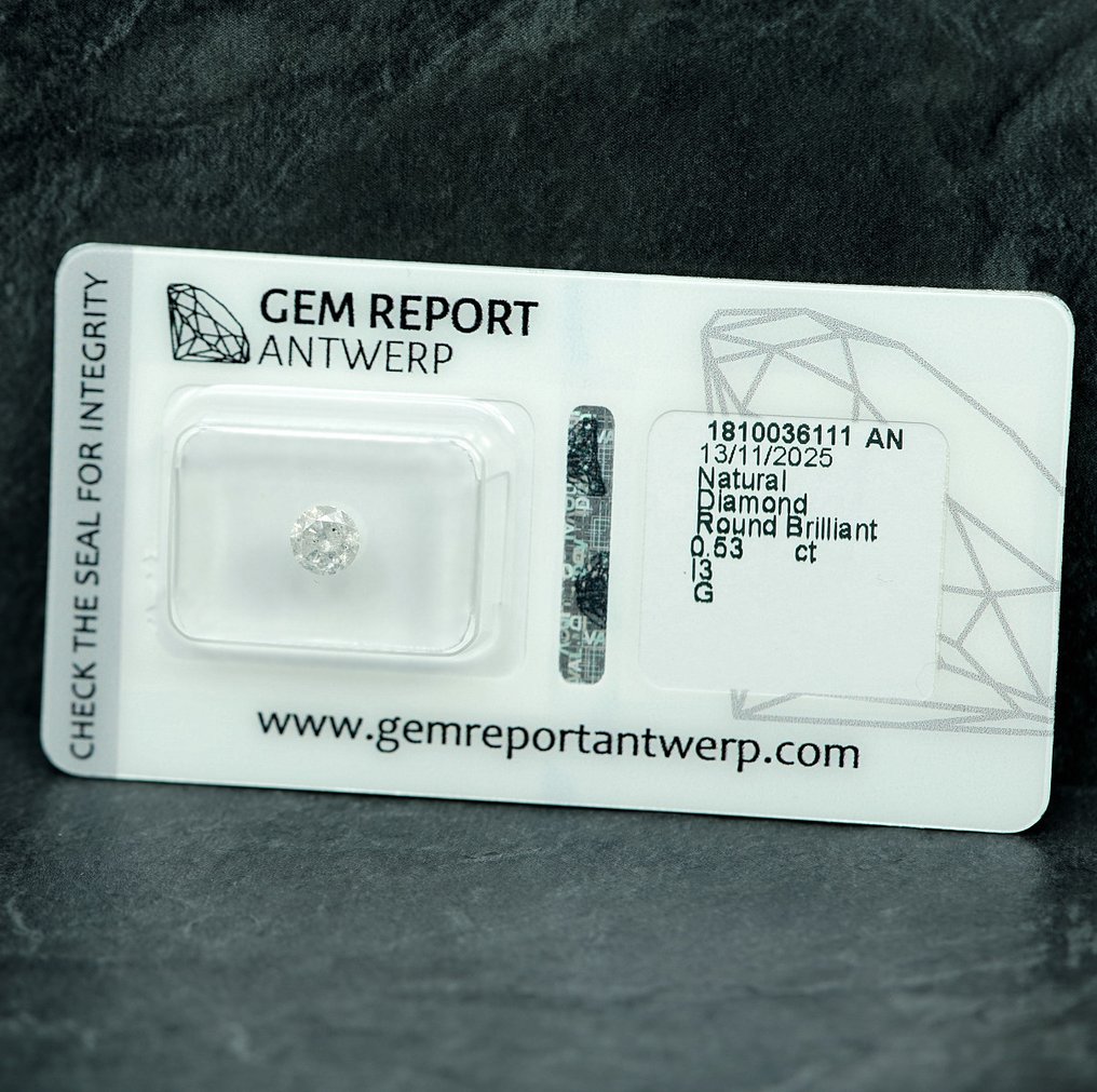 Senza prezzo di riserva - 1 pcs Diamante (Naturale) - 0.53 ct - Rotondo - I3 - Gem Report Antwerp (GRA) #2.1