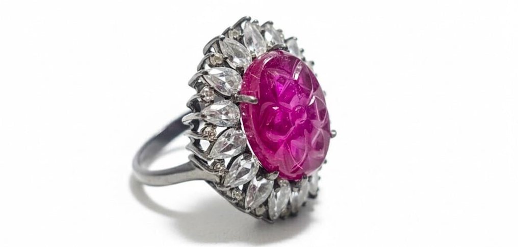 Fără preț de rezervă - Inel Argint - 9.50ct. tw. Rubin - Diamant - White Topaz #1.0
