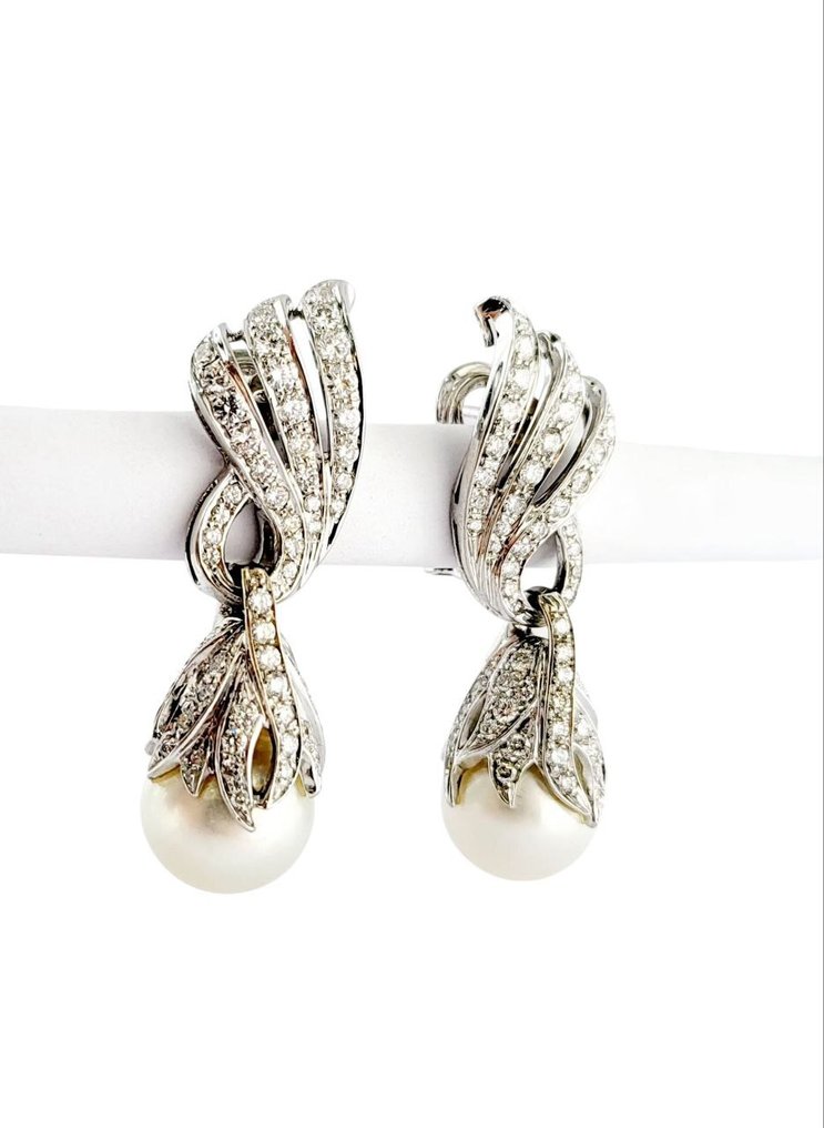 Σκουλαρίκια - 18 καράτια Λευκός χρυσός Διαμάντι (Φυσικό) - Μαργαριτάρι #2.1