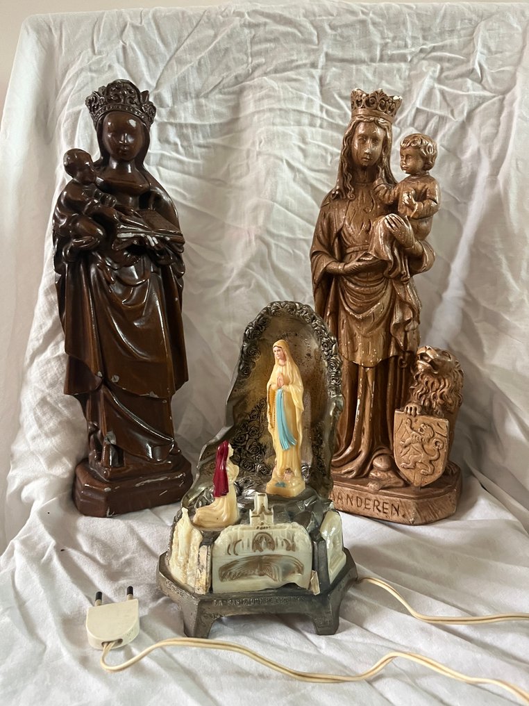 Gerard Hack Rutten - Beeld, Set van 3 afbeeldingen van de Maagd Maria - 35 cm - Gips, Composiet, Metaal - 1938 #1.0