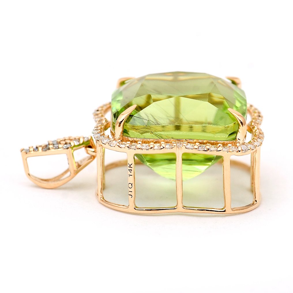 没有保留价 - 吊坠 - 14K包金 黄金 - 13.82ct. tw. 橄榄石 - 钻石 #2.1