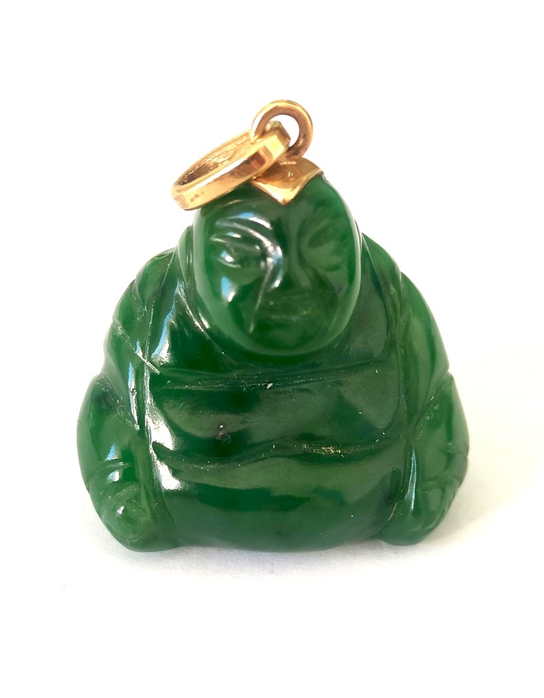 Zonder minimumprijs - Hanger - 18 karaat jade, Geel goud Jade #1.0