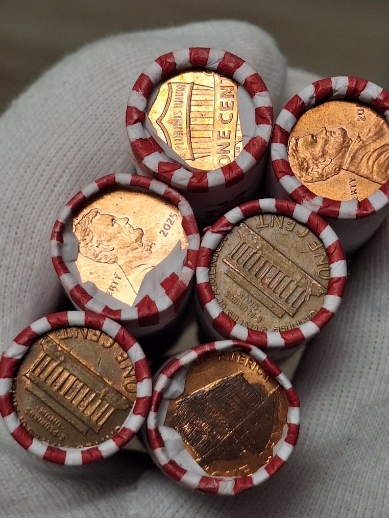 USA. 6 rolls of 50 Red Pennies cent, unopened P/D/S mints, wheat cents, error strikes, 1960 to 2024/ Total of 300 coins (Ohne mindestpreis) #1.0