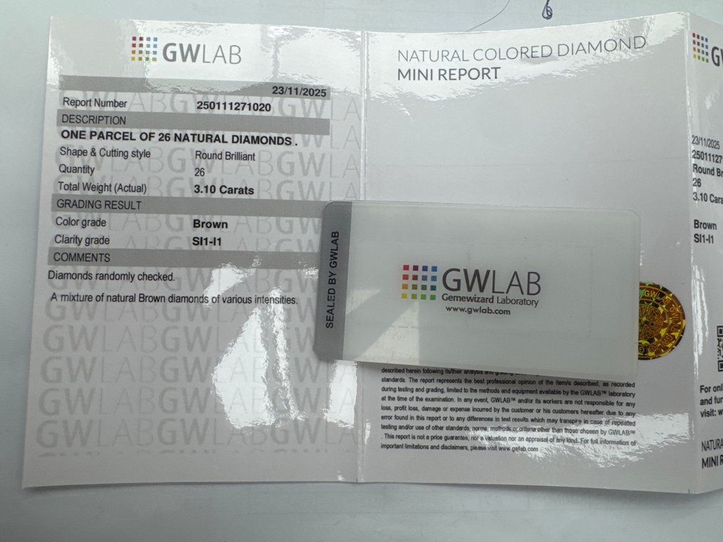Utan reservationspris - 26 pcs Diamant (Naturligt färgad) - 3.10 ct - Rund Brun - SI1, I1, SI2 - Gemewizard Gemological Laboratory (GWLab) #3.2