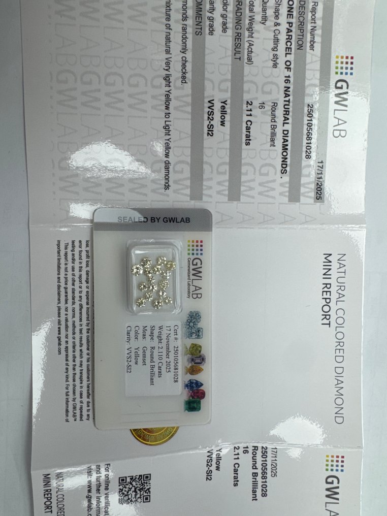 Utan reservationspris - 16 pcs Diamant (Natural) - 2.11 ct - Rund - VVS2, SI2 - Gemewizard Gemological Laboratory (GWLab) #1.0