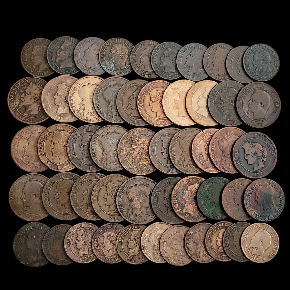 Franciaország. Lot with 51 Coins (mixed lot, several dates, good for sellers) 1791-1911 (Nincs minimálár) #1.0