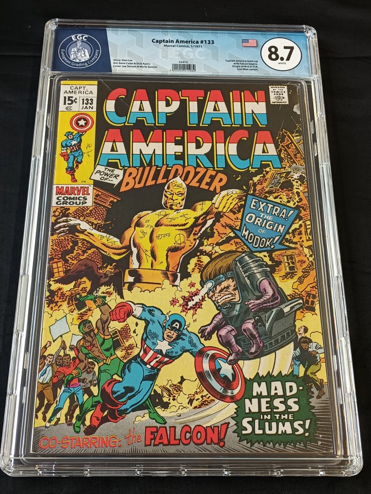 Amerika kapitány #133 - EGC 8.7 - Madness in the Slums! - Captain America team-up with Falcon begins; Origin of M.O.D.O.K. - 1 Graded comic - Első kiadás - 1971 #1.0