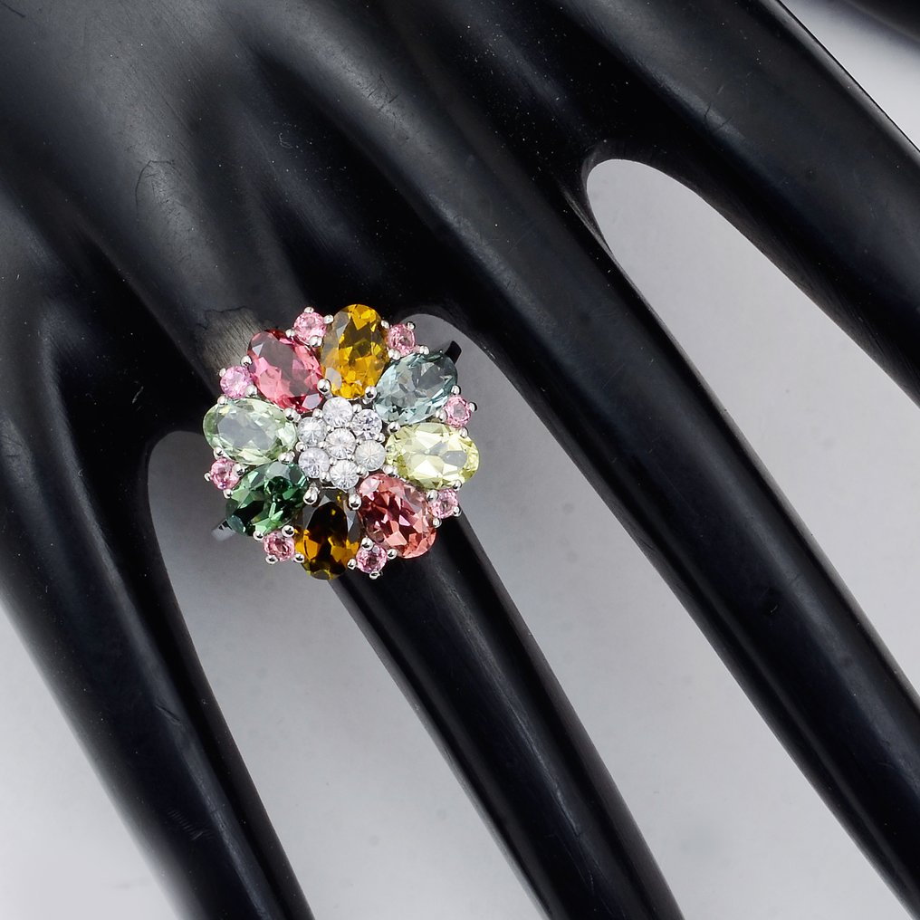 Sans prix de réserve - Bague - 14 carats Or jaune - 3.88ct. tw. Tourmaline - Saphir #1.0