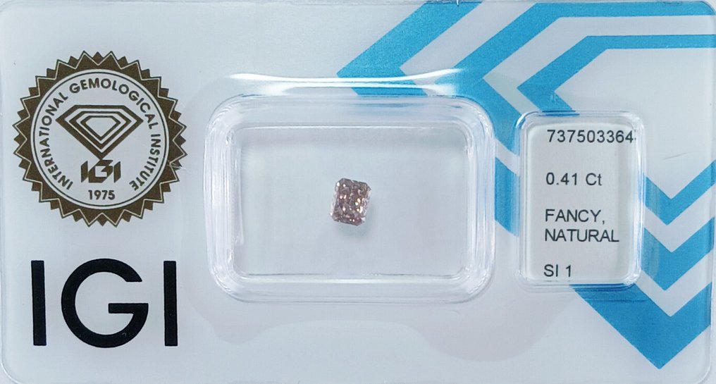 没有保留价 - 1 pcs 钻石 (天然色彩的) - 0.41 ct - 矩形 - Fancy 稍带桃红色的 棕色 - SI1 微内含一级 - 国际宝石研究院(IGI) #2.1