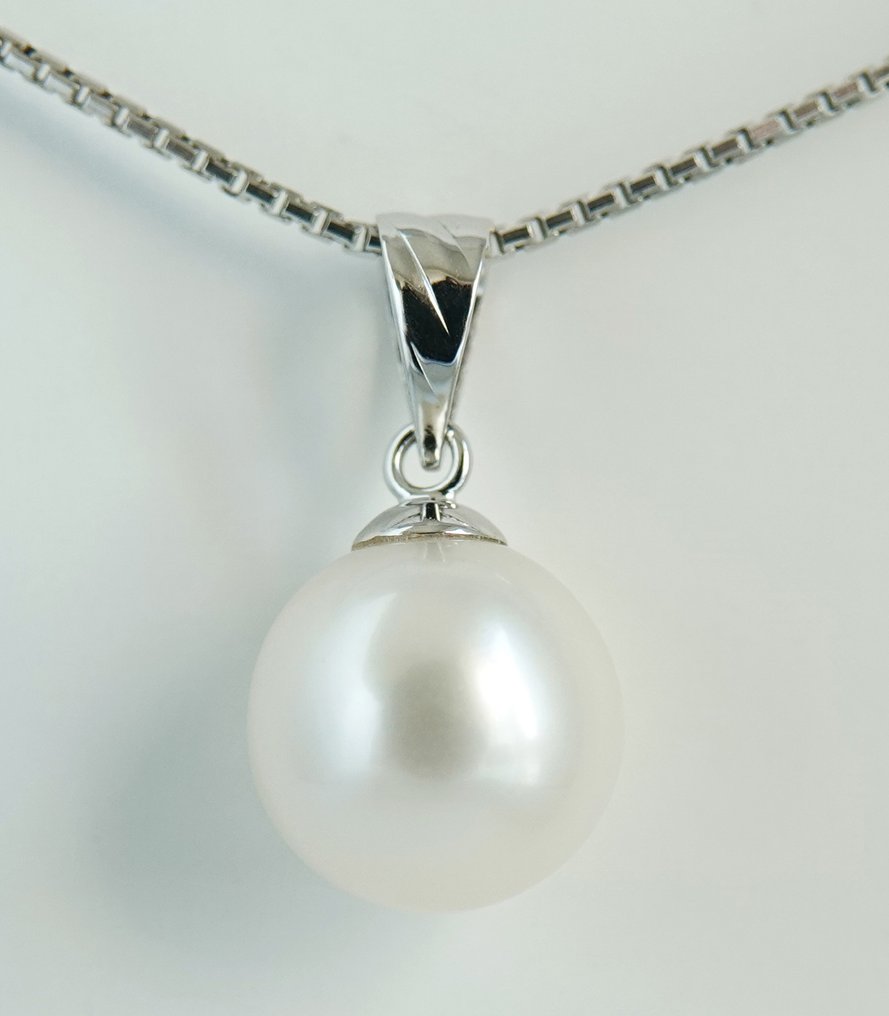 Zonder minimumprijs - Hanger - 18 karaat Witgoud Parel - South Sea, Rond, 9,78 mm #3.2