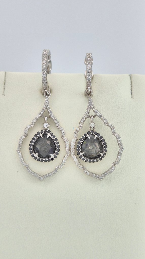 Drop fülbevaló - 18 kt. Fehér arany -  3.07ct. tw. Szürke Gyémánt (Természetes színű) - Gyémánt #2.1