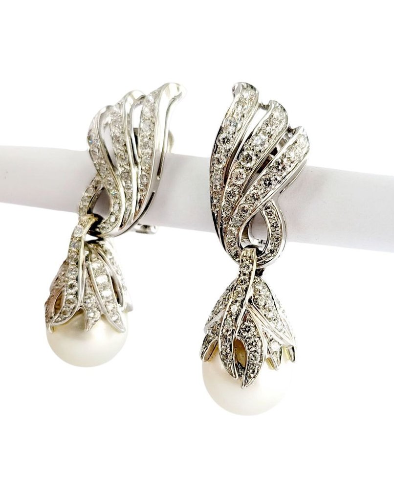 Σκουλαρίκια - 18 καράτια Λευκός χρυσός Διαμάντι (Φυσικό) - Μαργαριτάρι #1.0