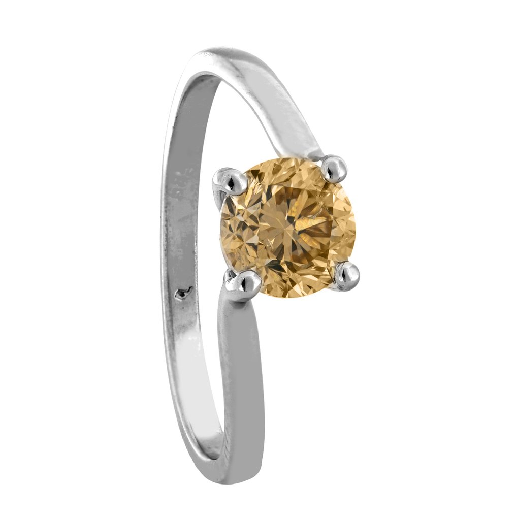 No reserve price - Ring - 14 kt. White gold - 1.08ct. tw. Yellow Diamond (Natural coloured) #1.0