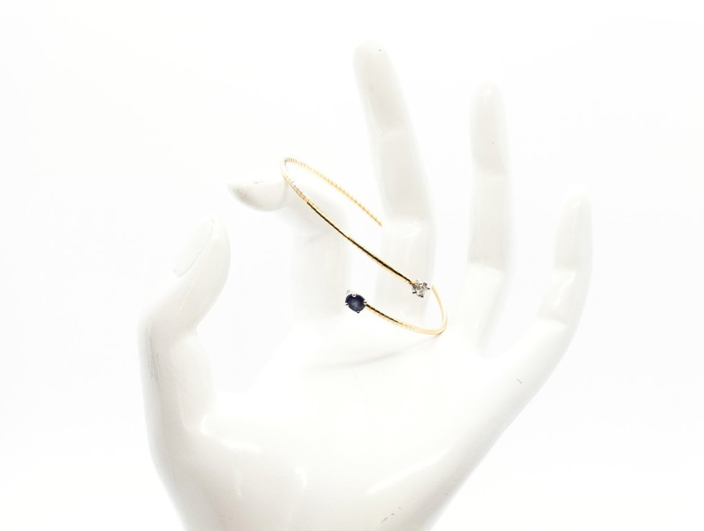 手镯 - 18K包金 白金, 黄金 - 0.49ct. tw. 钻石 (天然) - 蓝宝石 #3.2