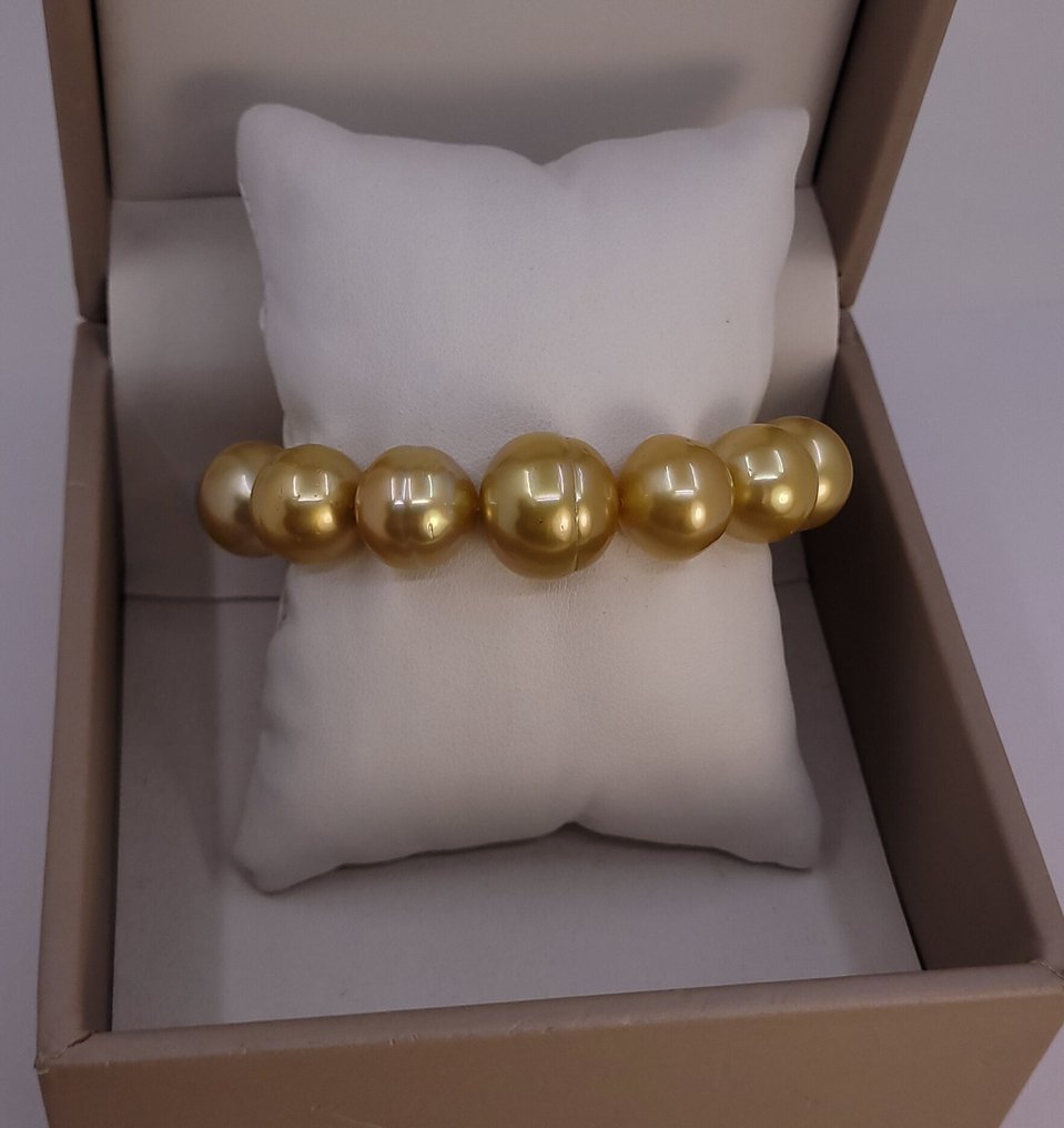 Pulsera Tamaño enorme - perlas de mar del sur de profundo dorado - 12,5x16,5 mm #1.0