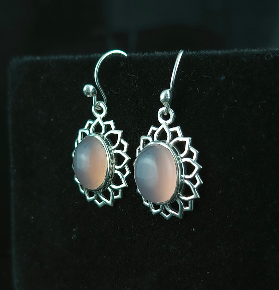 石英 - 银 - 耳环 - 纯银玫瑰 #1.0