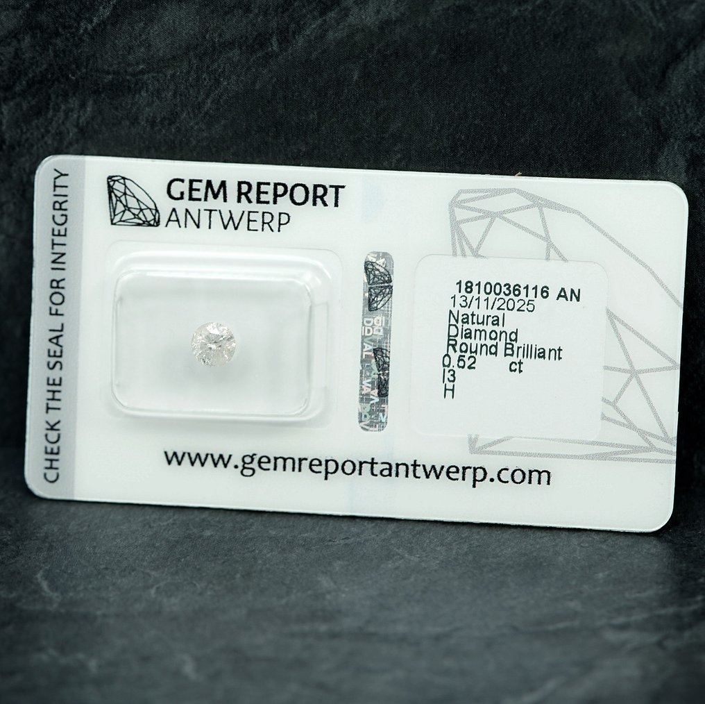 沒有保留價 - 1 pcs 鑽石 (天然) - 0.52 ct - 圓形 - H(次於白色的有色鑽石) - I3 - Gem Report Antwerp (GRA) #4.3