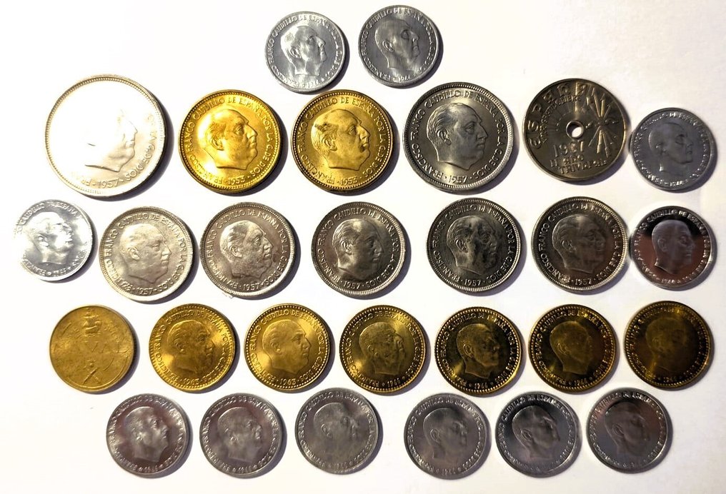 Spanje. Francisco Franco. 1937 a 1975. Céntimos, Pesetas. 1 Prueba y Variantes (28 Monedas) (Zonder minimumprijs) #2.1