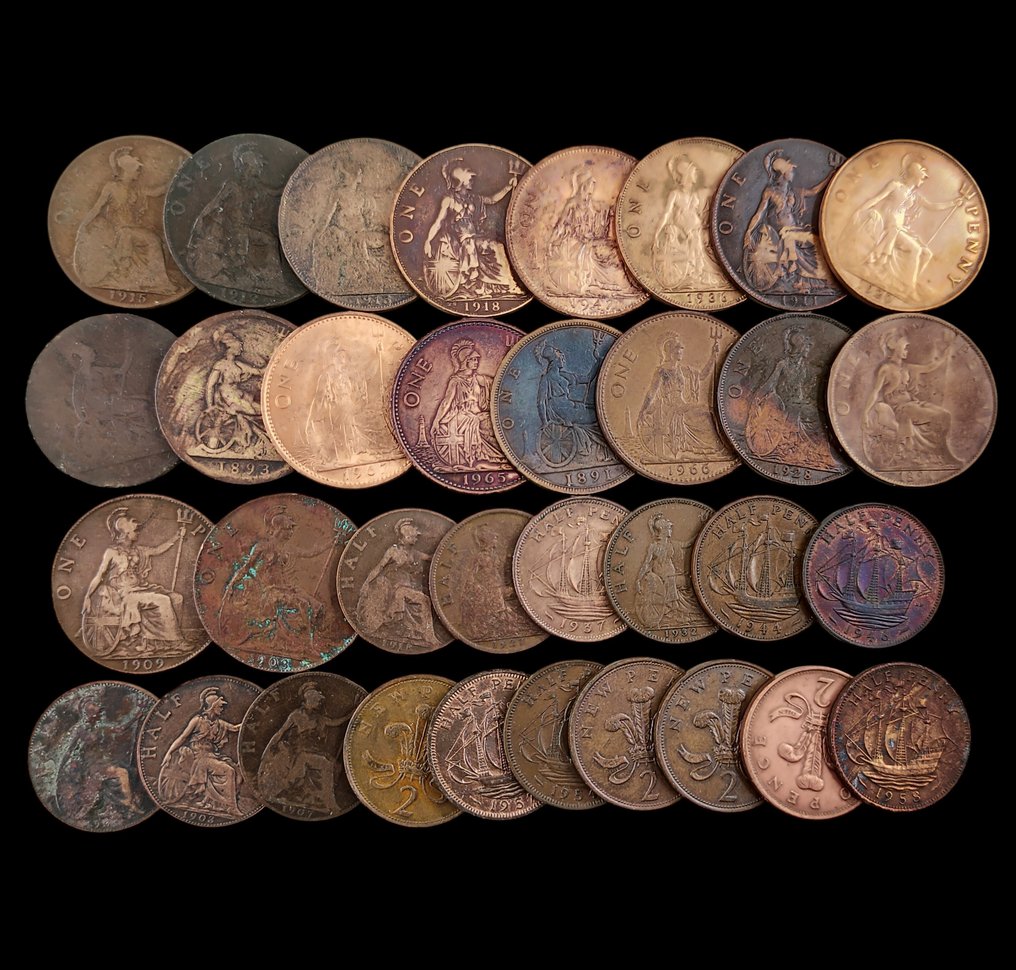 Regno di Gran Bretagna. Lot with 34 Coins (mixed lot, several dates, good for sellers) 1888-1977 (Senza prezzo di riserva) #1.0