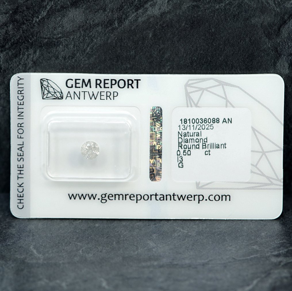 Nincs minimálár - 1 pcs Gyémánt (Természetes) - 0.50 ct - Kerek - G - I3 - Gem Report Antwerpen (GRA) #1.0