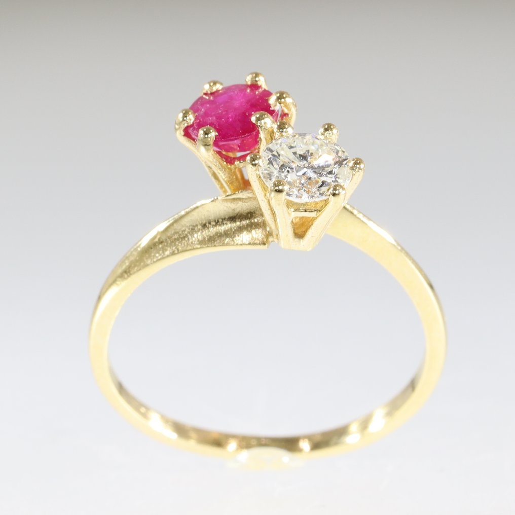 没有保留价 - 戒指 - 18K包金 黄金 -  0.41ct. tw. - 钻石 - Ruby，复古 1980 #3.2