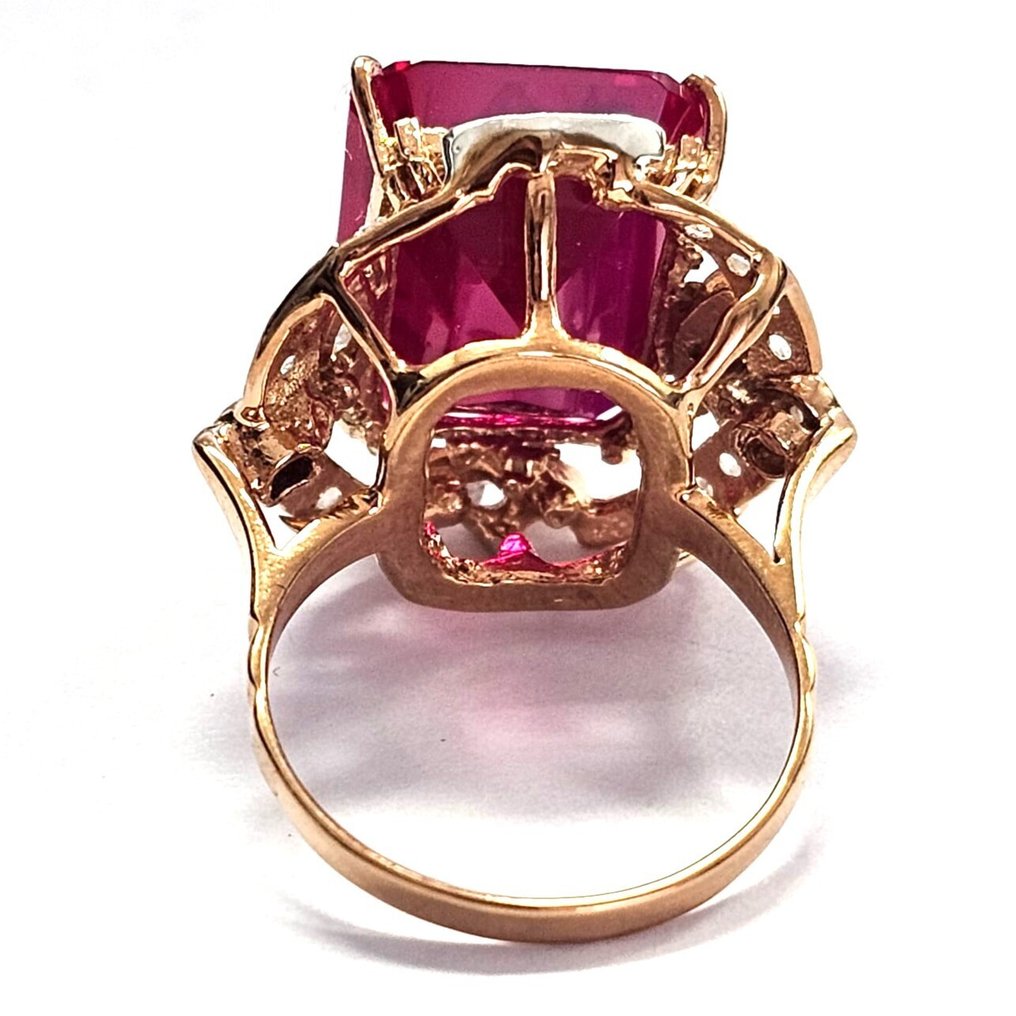 Fără preț de rezervă - Inel - 9 kt. Aur galben, Argint Rubin - Diamant #4.3