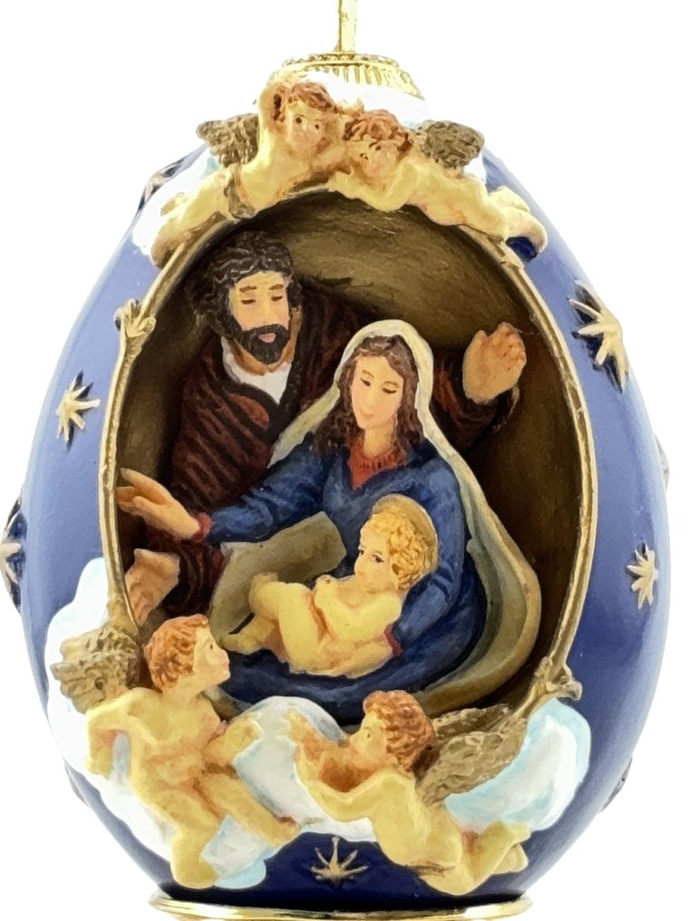 House of Faberge 24 Karat Gold Plated Imperial Nativity Egg - Nativity scene - Porcelain, Gold plated, Enamel #1.0