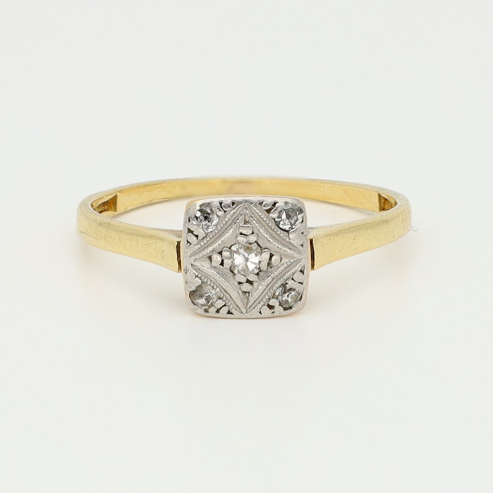 χωρίς τιμή ασφαλείας - Δαχτυλίδι - 14 καράτια Κίτρινο χρυσό, Πλατίνα Διαμάντι (Φυσικό) - Διαμάντι #1.0