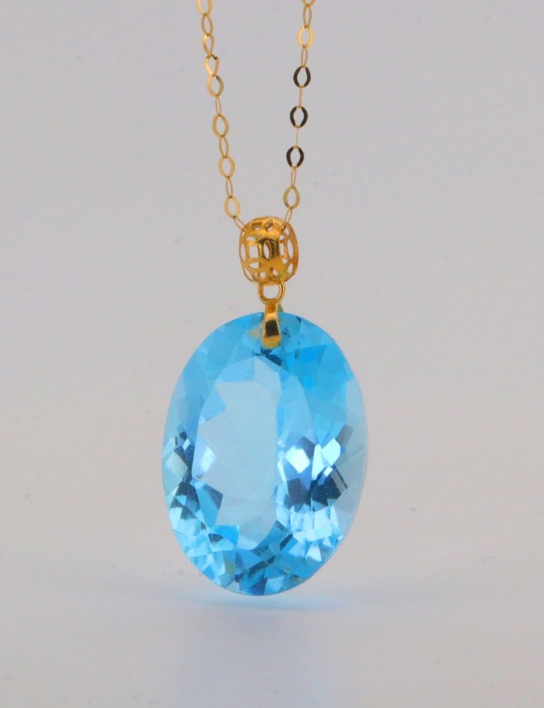 Zonder minimumprijs - Hanger - 18 karaat Geel goud Topaas - Koninklijk Blauw Topaas #3.2