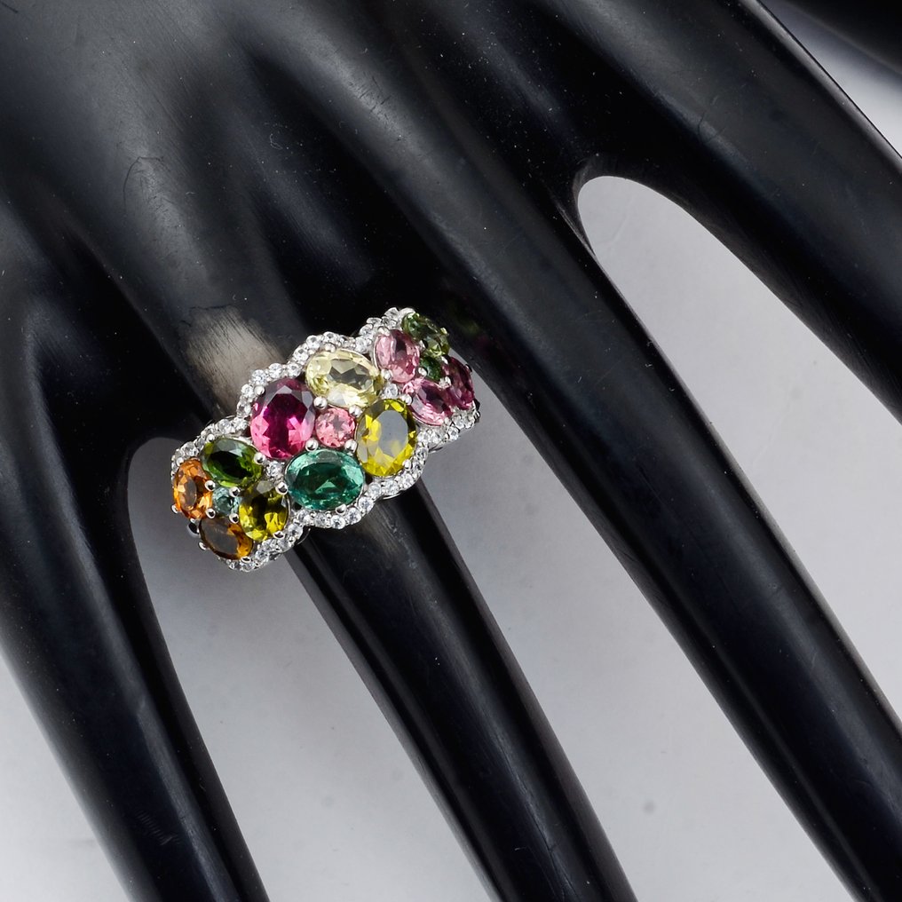 Sans prix de réserve - Bague Platine - 3.07ct. tw. Tourmaline - Saphir #1.0