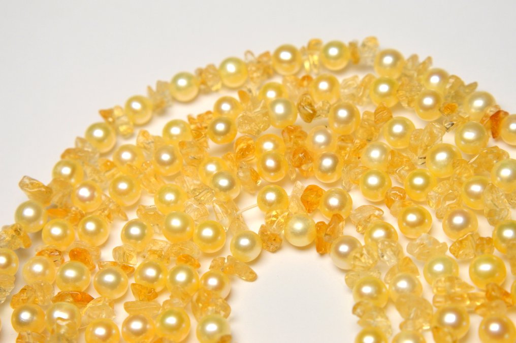 Κιτρίνης - Ασήμι 925 - 71 γραμμάρια - Κολιέ - Πέρλες - 144 εκ. #2.1