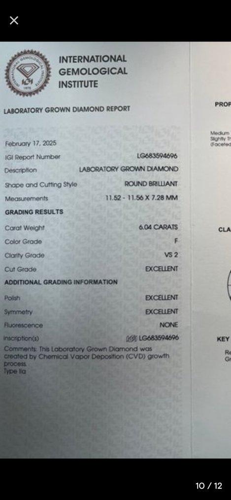 没有保留价 - 戒指 - 14K包金 白金 - 6.30ct. tw. 钻石 (实验室培育) - 钻石 #3.2