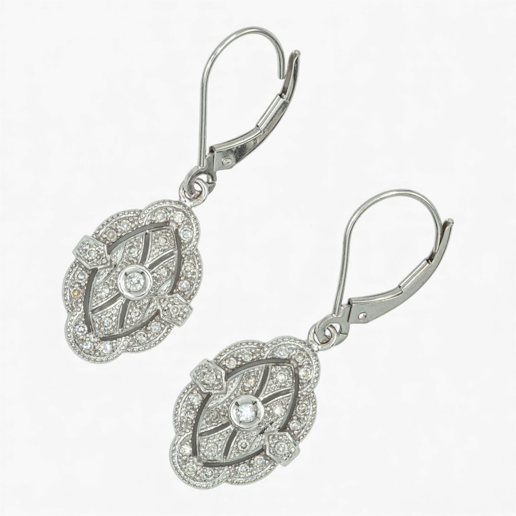 Nincs minimálár - Drop fülbevaló - 14 kt. HRD, Fehér arany - 0.24ct. tw. Gyémánt (Természetes) #2.1