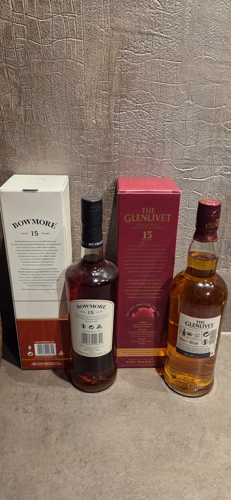 Bowmore 15yo + Glenlivet 15yo - 70 cl - 2 flasker #1.0