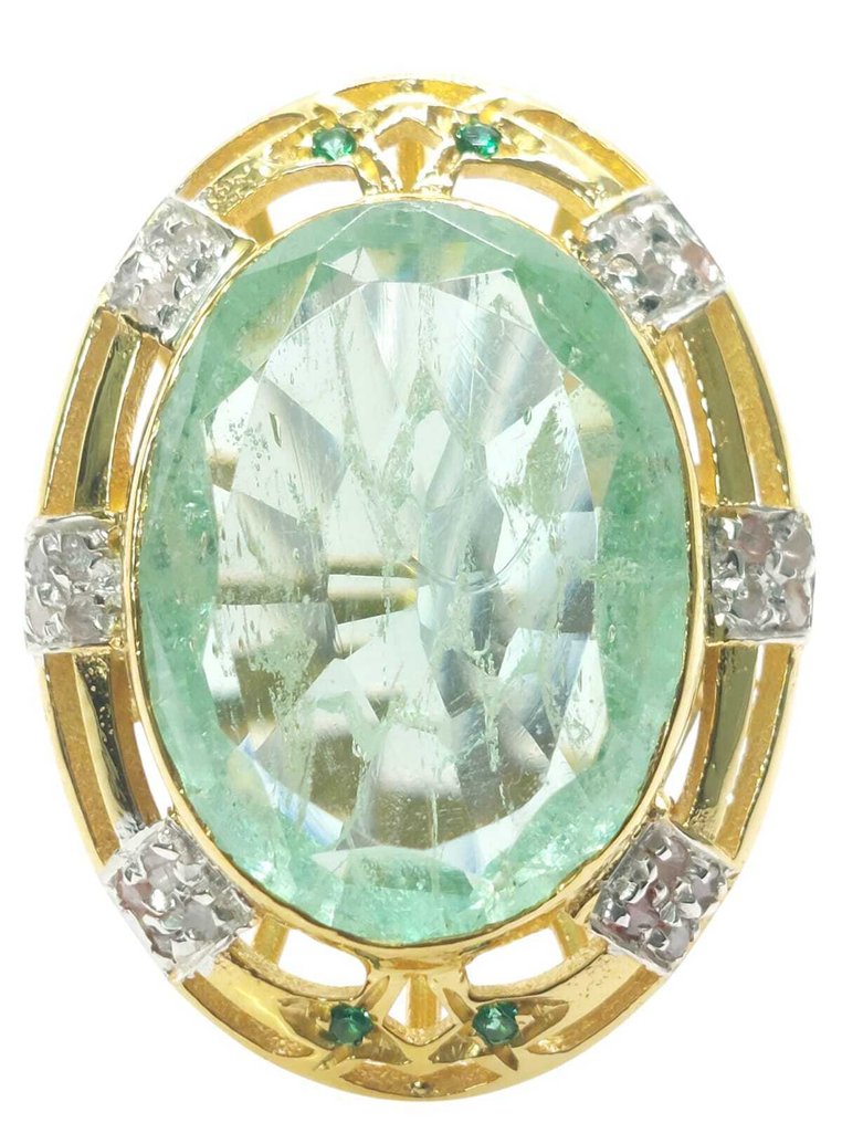 Nincs minimálár - Gyűrű - 9 Kt Ezüst, Sárga arany Smaragd - Vegyes drágakövek #1.0