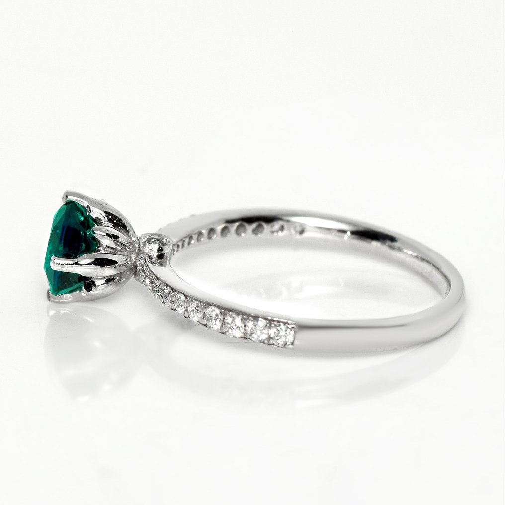 沒有保留價 - 戒指 - 14 克拉 白金, HRD 1.16 克拉 强烈绿色蓝色 - 1.39ct. tw. 藍寶石 - 鉆石 #3.2