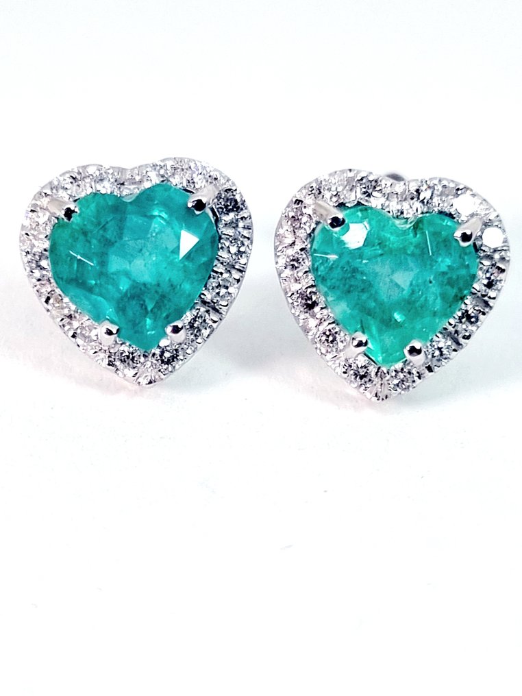 耳环 - 18K包金 白金 祖母绿 - 钻石 #1.0