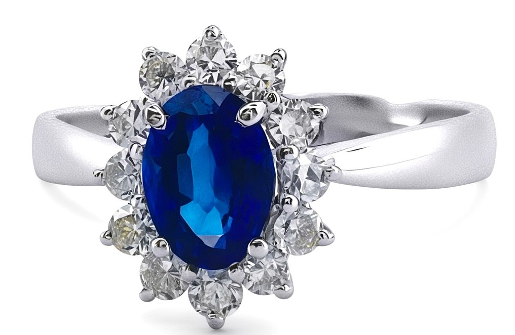 χωρίς τιμή ασφαλείας - Δαχτυλίδι - 18 καράτια Λευκός χρυσός Ζαφείρι - Διαμάντι #2.1