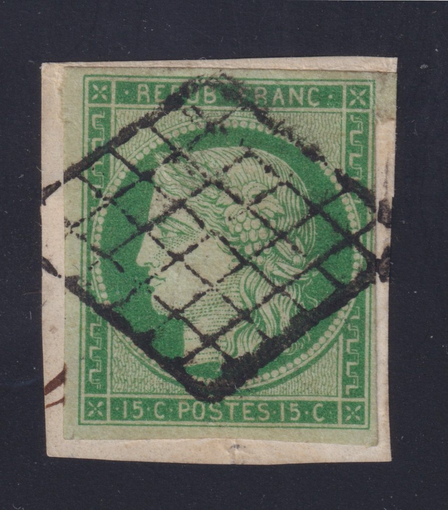 Γαλλία 1850 - Cérès, αρ. 2, επικυρωμένο με διαγράμμιση σε διαμάντι σε θραύσμα, υπογεγραμμένο. Δείτε την περιγραφή. - Yvert #1.0