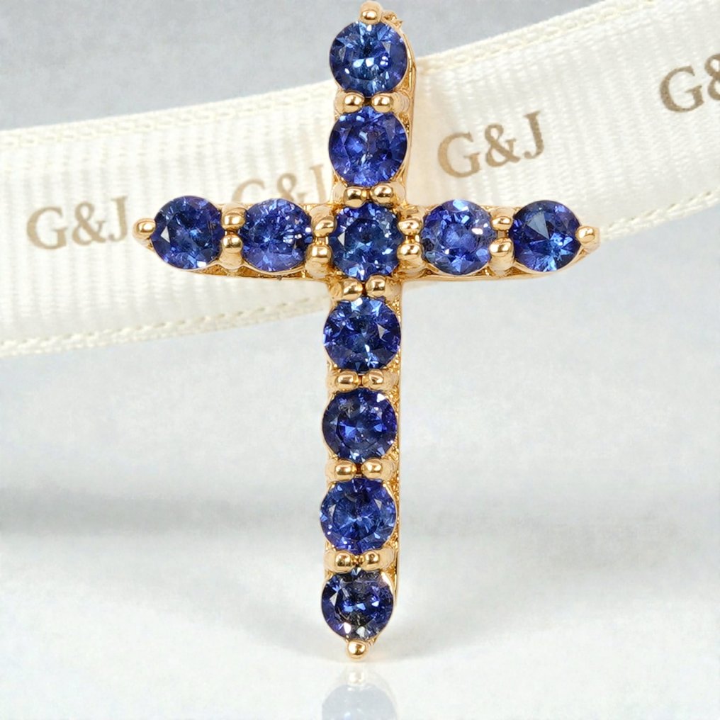 Nincs minimálár - G&J - Függő - 18 kt. Sárga arany - 1.20ct. tw. Zafír - 18K & kék zafírok #2.1