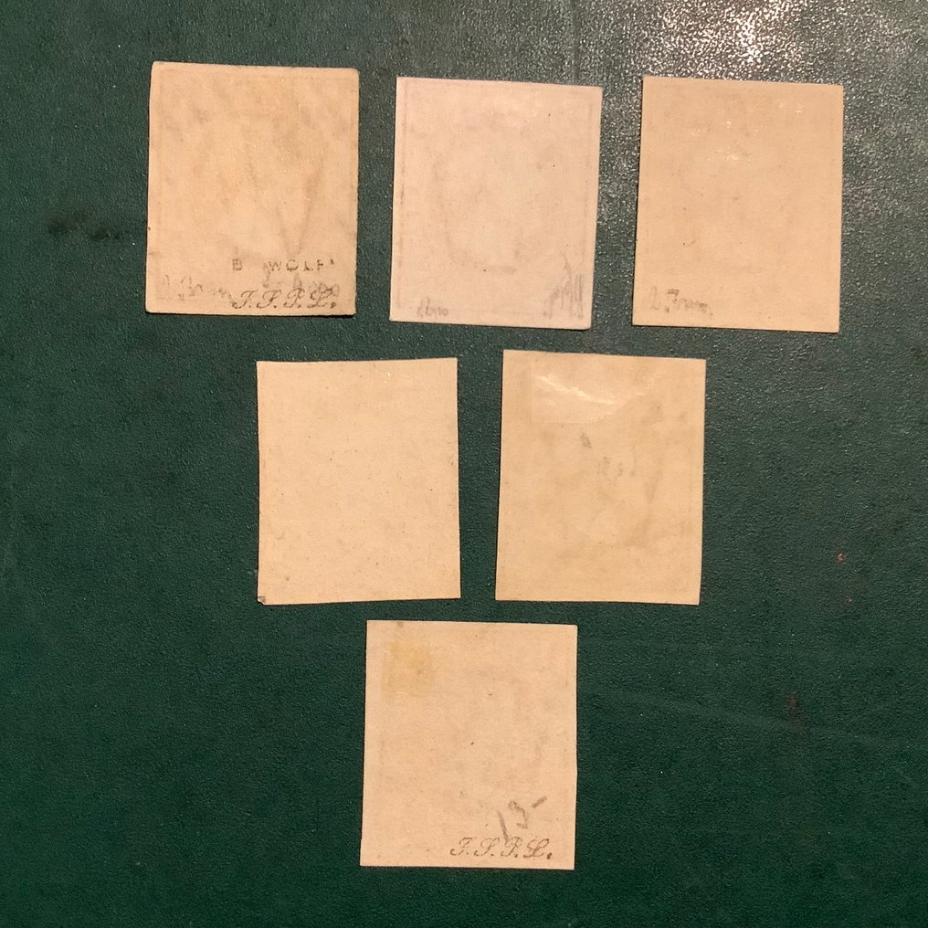 盧森堡 1852 - Wilhelm 2 关于1银戈申邮票的6个细节之一——经检验,包括Brun等。 - Michel 2 #2.1