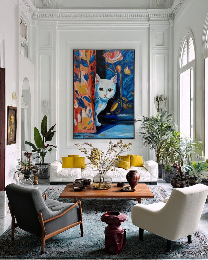 E. García - GATO BLANCO ENTRE LAS CORTINAS  XL  (NO RESERVE) #1.0