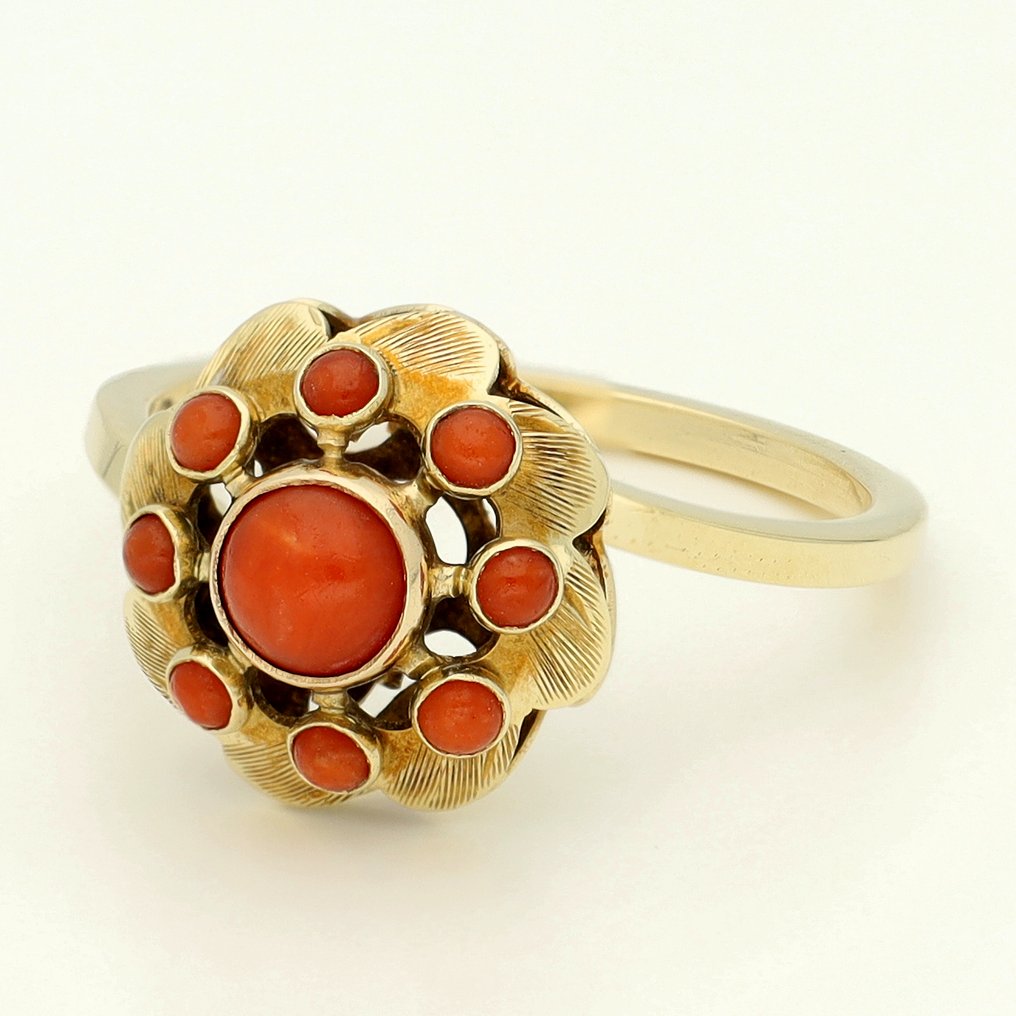 Bague - 14 carats Or jaune Corail rouge #1.0