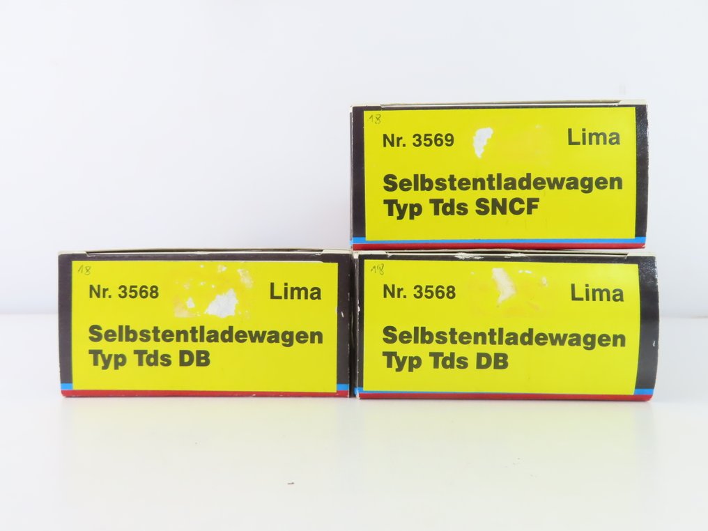 Lima H0 - 3569/3568 - Modelltog godsvogn (3) - 3x 2-akslede under-/selvlosser - SNCF #4.3