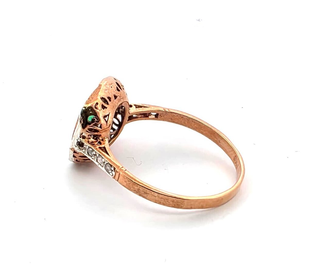 Fără preț de rezervă - Inel - 9 kt. Aur roz, Argint Smarald - Diamant #1.0